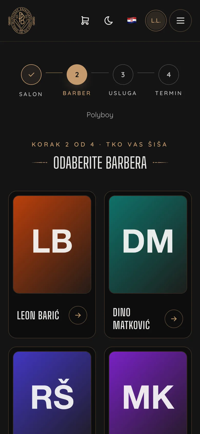 Online rezervacija na mobitelu, odabir barbera